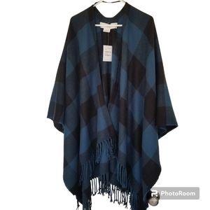 NWT Nordstrom Treasure & Bond Ruana Poncho Wrap Blue Black